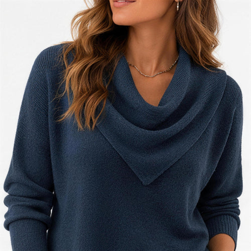 Cowl neck knit sweater in navy