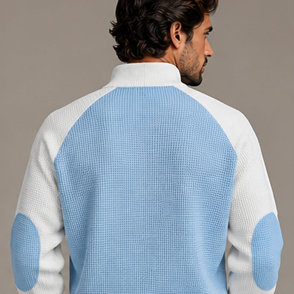 Quarter-zip pullover, back view on model