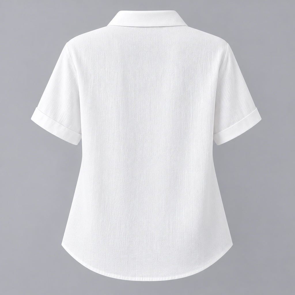 White asymmetric button shirt, back flat view