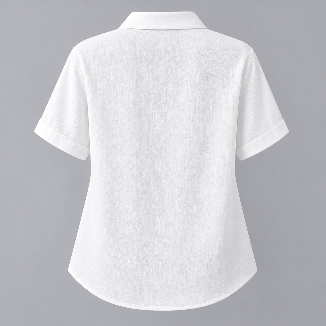 White asymmetric button shirt, back flat view