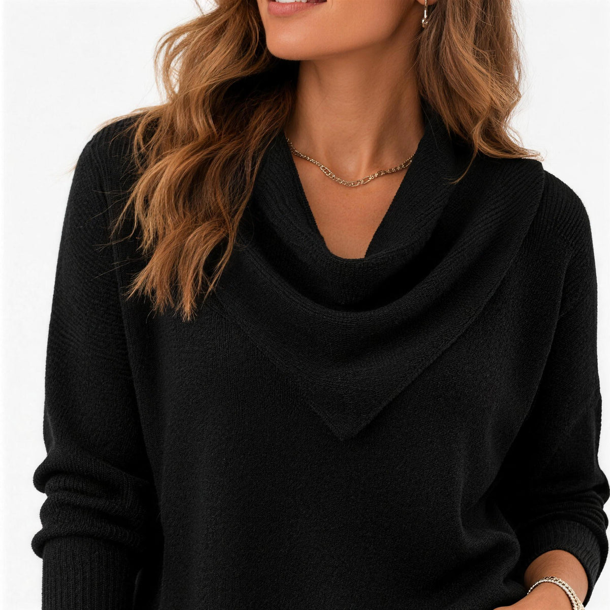 Cowl neck knit sweater in black