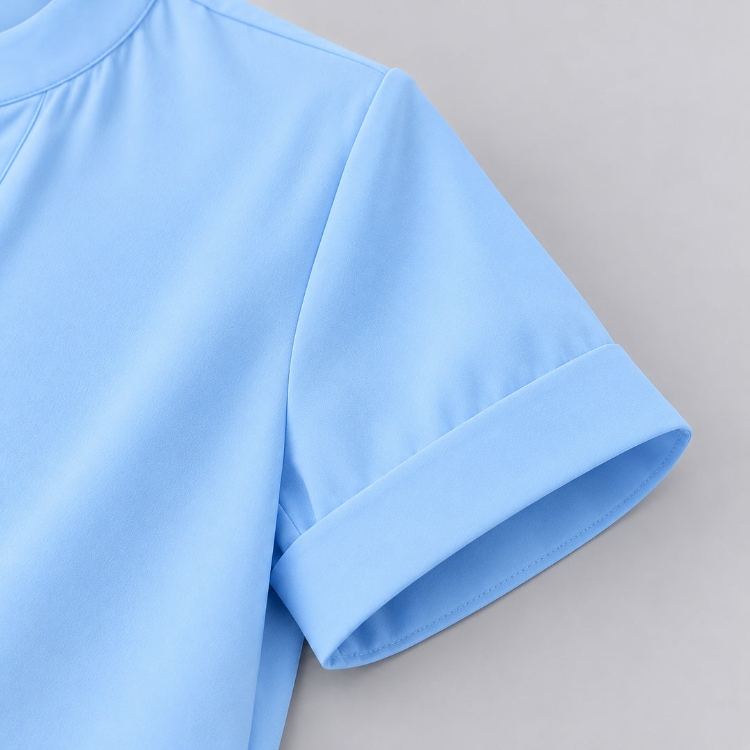 Close-up of the cuffed short sleeve