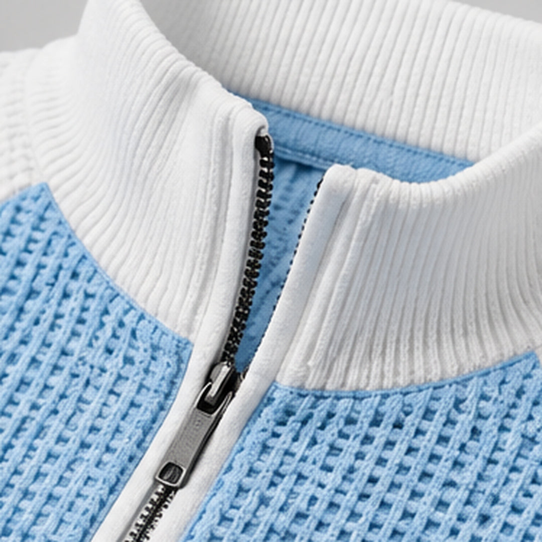 Close-up of the quarter-zip stand collar
