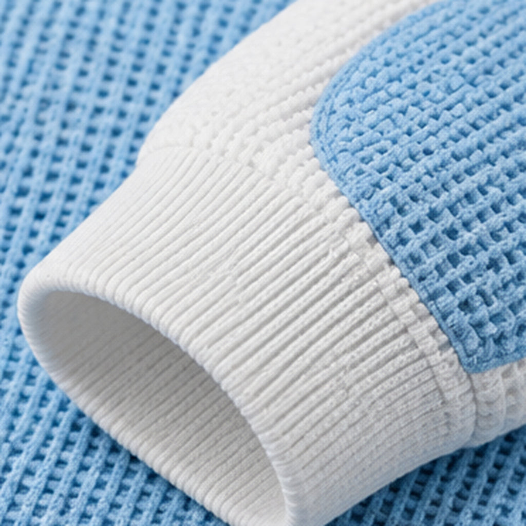 Close-up of the waffle knit and ribbed cuff