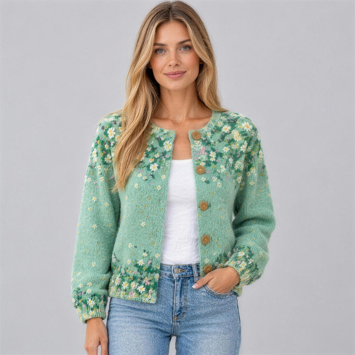 Floral Embroidered Cardigan – Sage Green